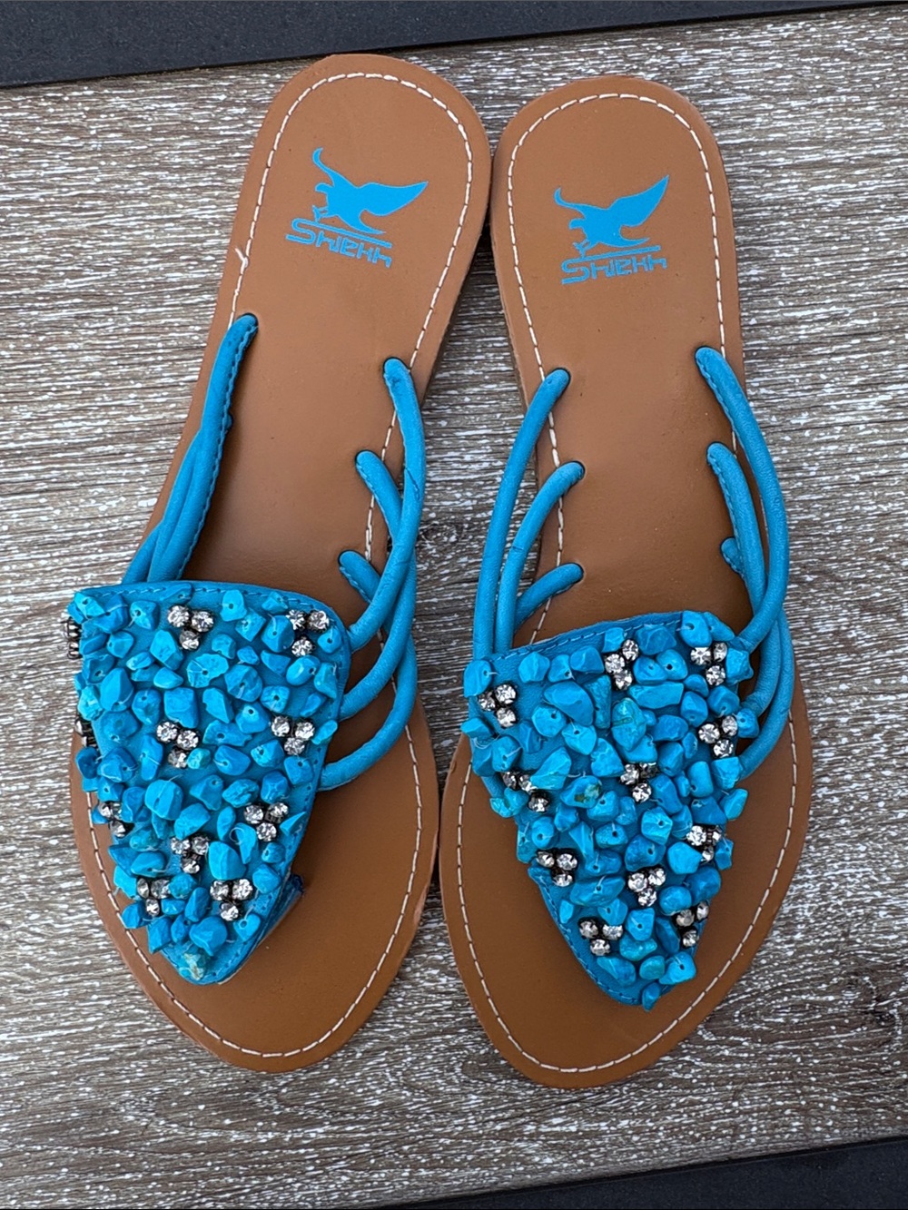 Shiekh Turquoise Beaded Slide Sandals